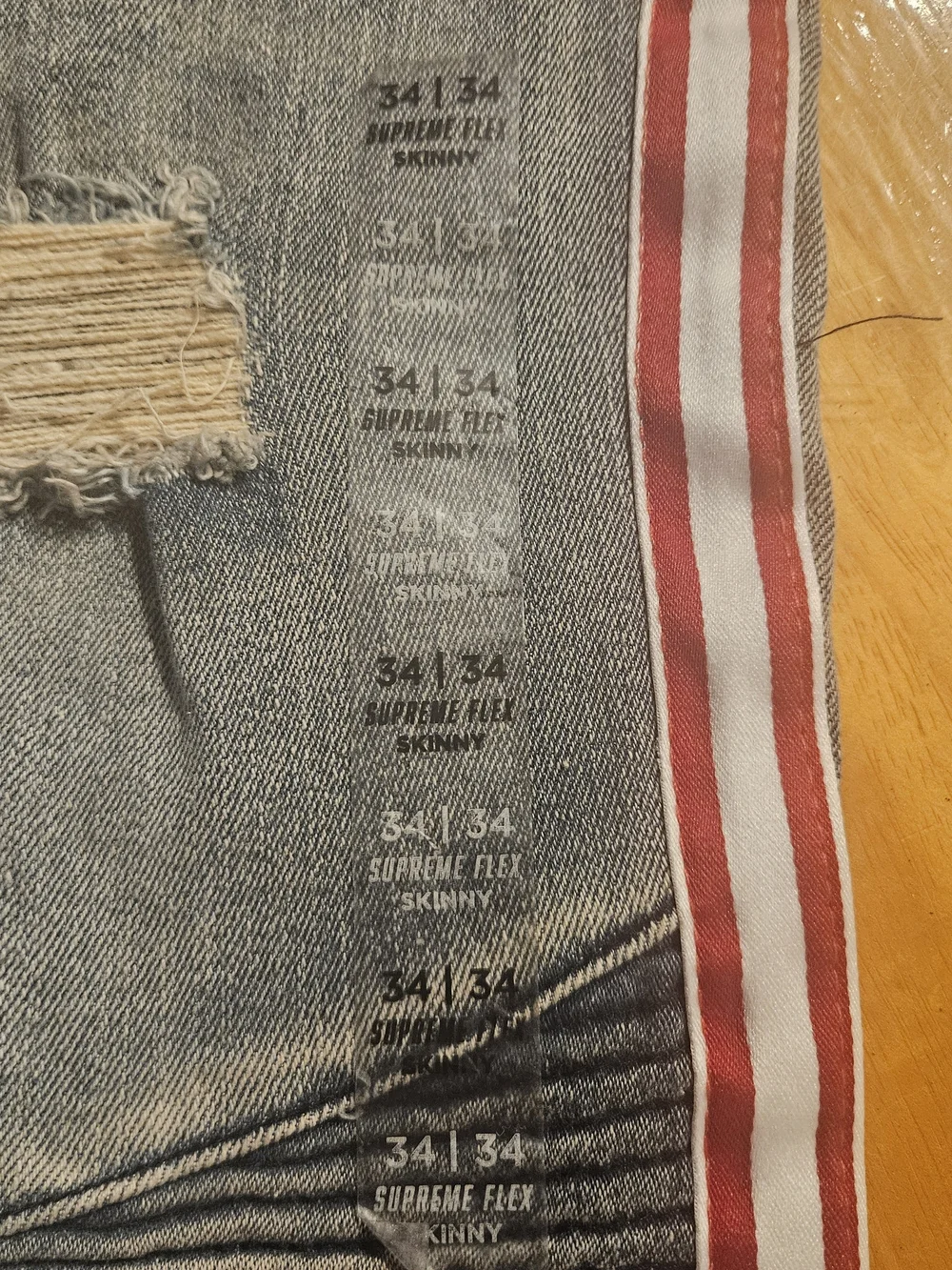 Rue21 Men's Light Blue Distressed Skinny Jeans with Red Side Stripe